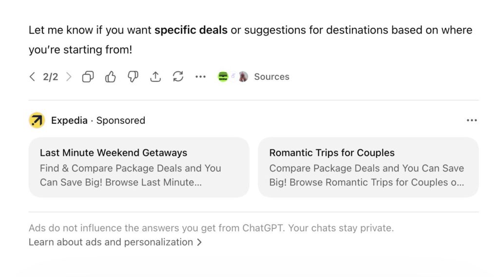 chat gpt ads rolling out in the US