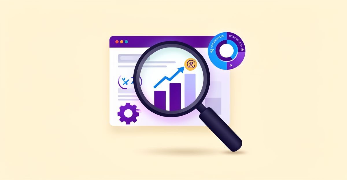 SEO guide featured image with magnifying glass and search ranking analytics icons